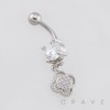 DANGLING MULTI CZ CLOVER CHARM DANGLE BELLY BUTTON NAVEL RING 316L SURGICAL STEEL